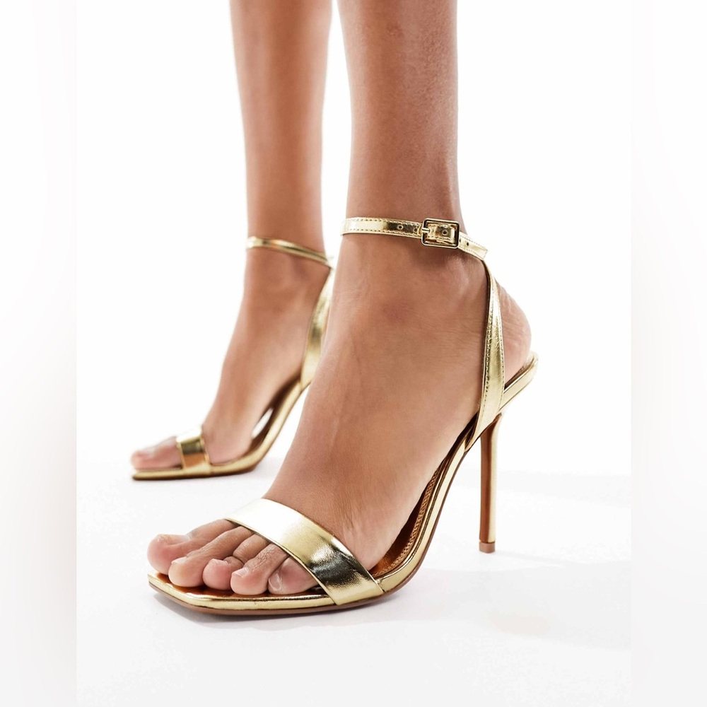 ASOS DESIGN Nali Barely There Heeled Sandals in Gold Size US 6 NEW